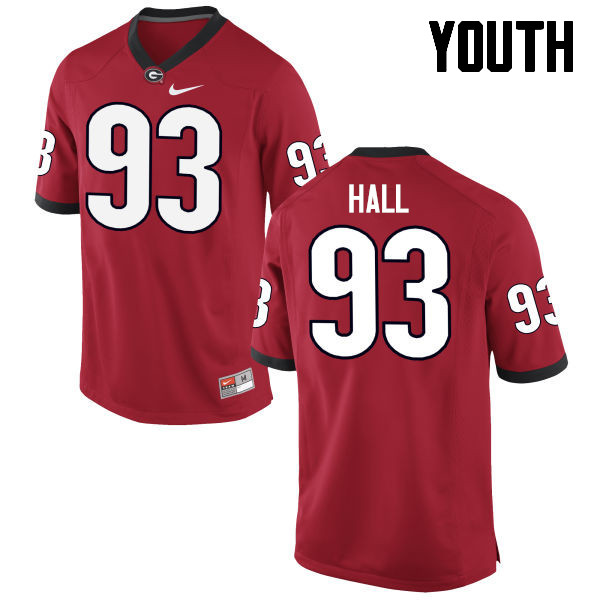 Georgia Bulldogs Youth Carson Hall #93 Red Stitched College UGA Football Jersey 23UB010XZ